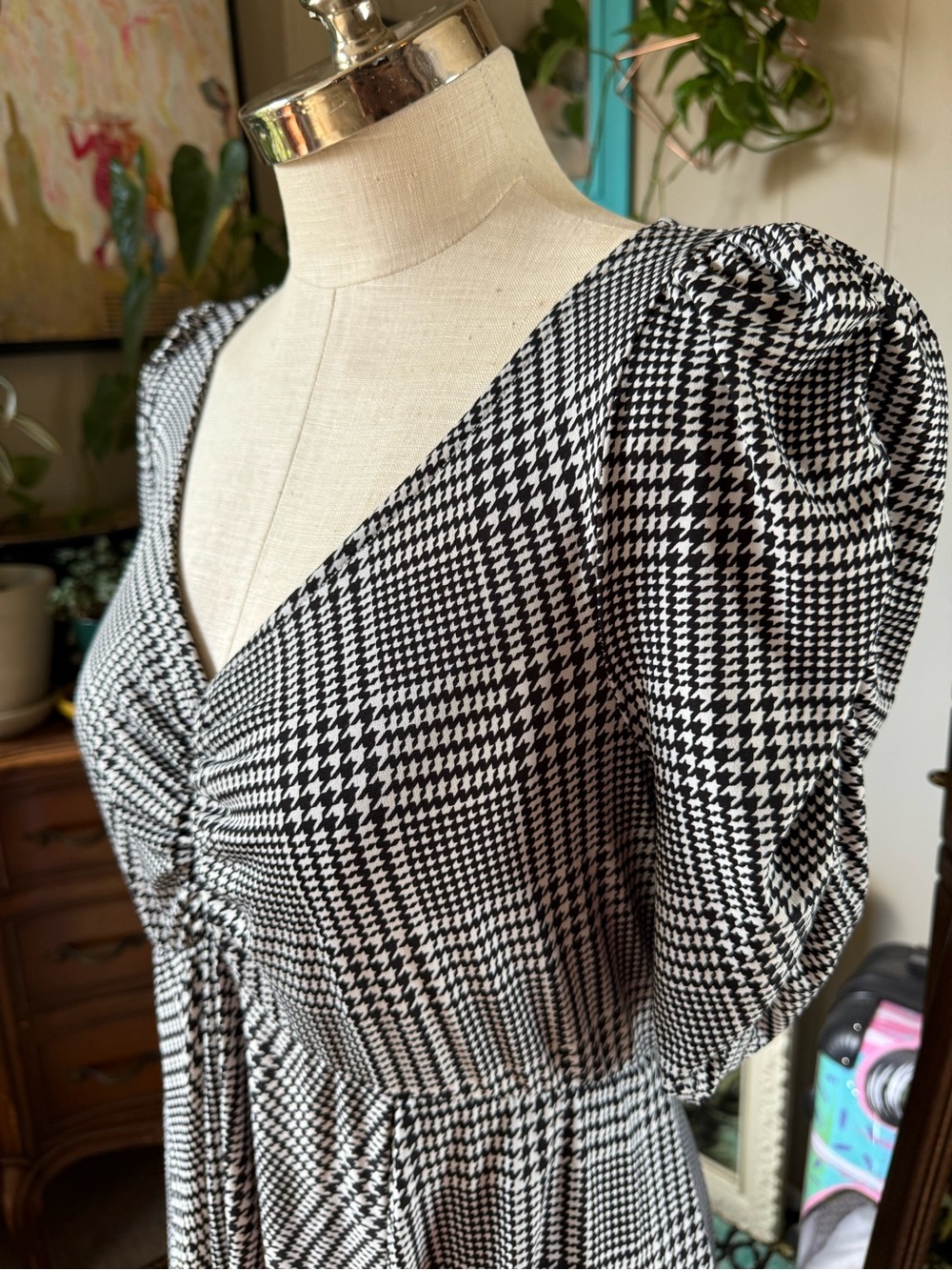 Torrid Mini Studio Knit Cinch Front Skater Dress Size 1X Black White Houndstooth - Picture 5 of 12